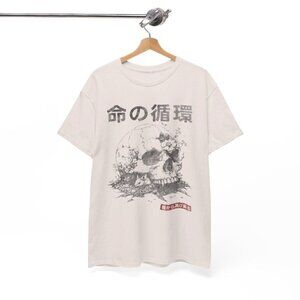 Japanese Retro Graphic Gothic Tee, Unisex T-Shirt with Mushroom Skull Cute